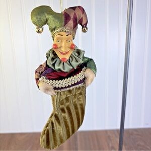Mark Roberts Court Jester Ornament Stocking Christmas Mardi Gras Burgundy & Gold